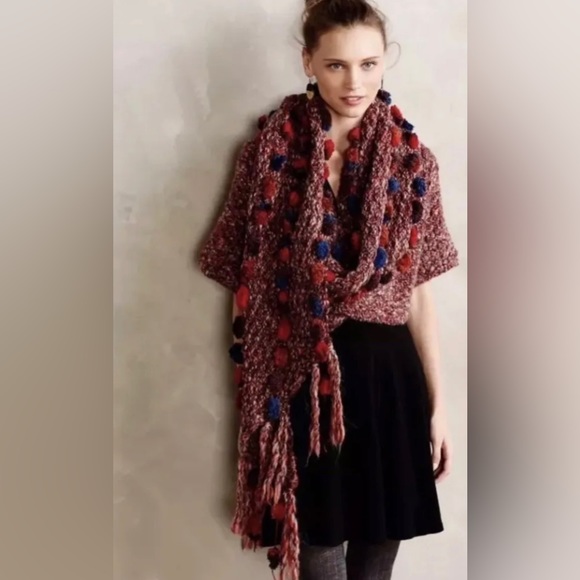 Anthropologie Sweaters - NEW Anthropologie Hand Knit by Dollie Pom Sweater Wrap Cardigan XS S